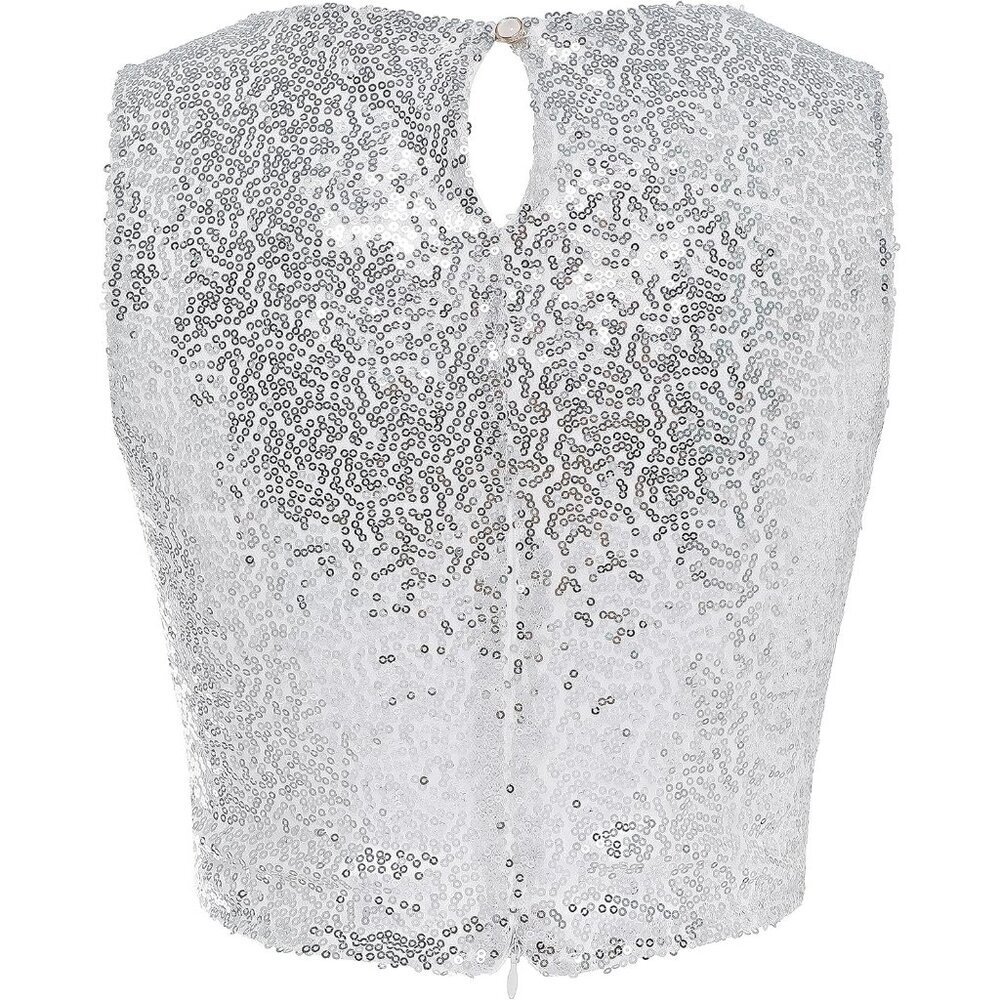 Cropped Tank Top Women Sequin Glitter Sparkle Slim Fit Summer Trendy - Picture 4 of 6